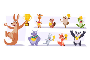 Golden cup. Animal holding trophy, an Animal Illustration by Onyx