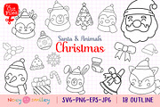 Outline Santa & Animals Clipart, an Animal Illustration by Noey smiley (Thumbnail 1 of 3)