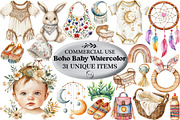 Boho Baby Watercolor Clipart Bundle, an Illustration by Craft Nest (Thumbnail 1 of 6)