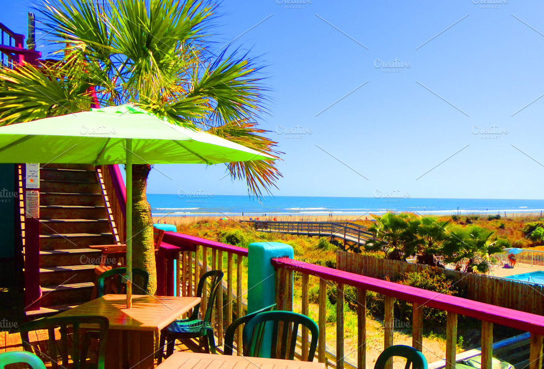 Ocean View with Green Umbrella, a Nature Photo by Jan Marvin 'Art of Joy'