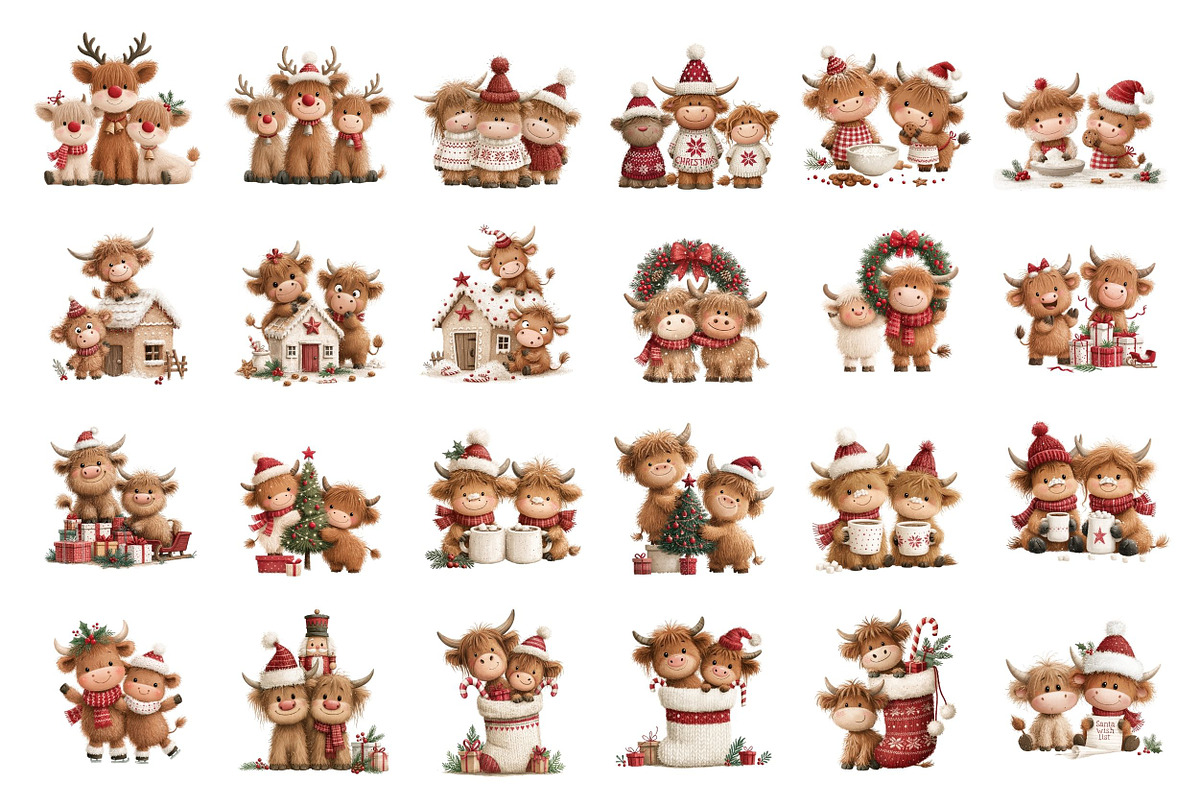 Watercolor Christmas Highland Cow, a Seasonal Illustration by Nicolle's Colorful Art (Photo 5 of 7)