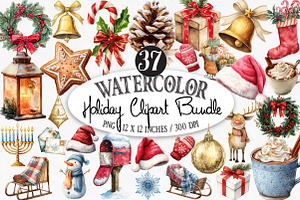 Watercolor Holiday Clipart Bundle, an Illustration by Designking