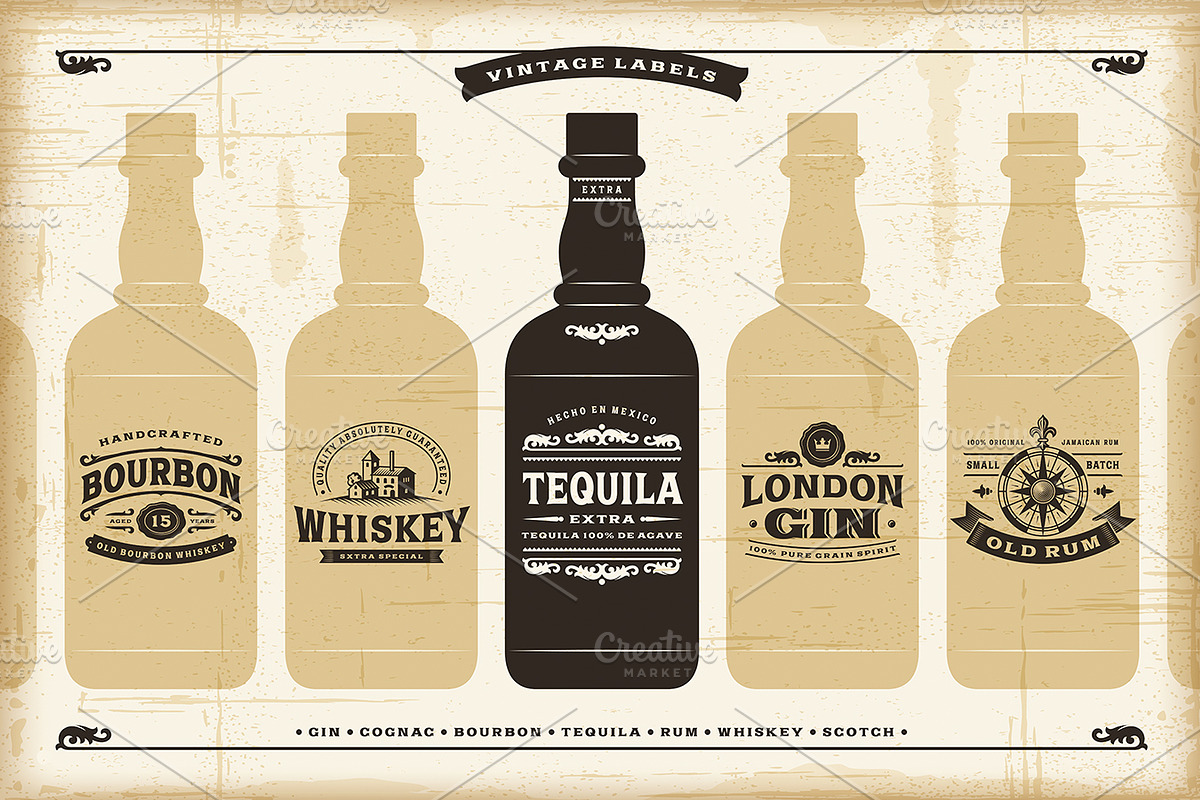 Vintage Alcohol Labels Collection, a Food Illustration by Retro Graphics (Photo 1 of 2)