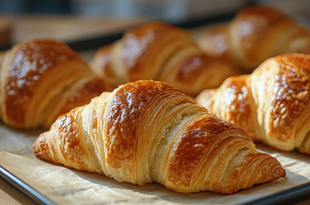 Golden croissants, flaky pastry perf, a Background Photo by Pixeness