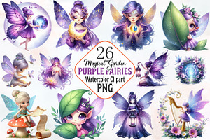 Magical Garden Purple Fairies Png, an Illustration by RobertsArt