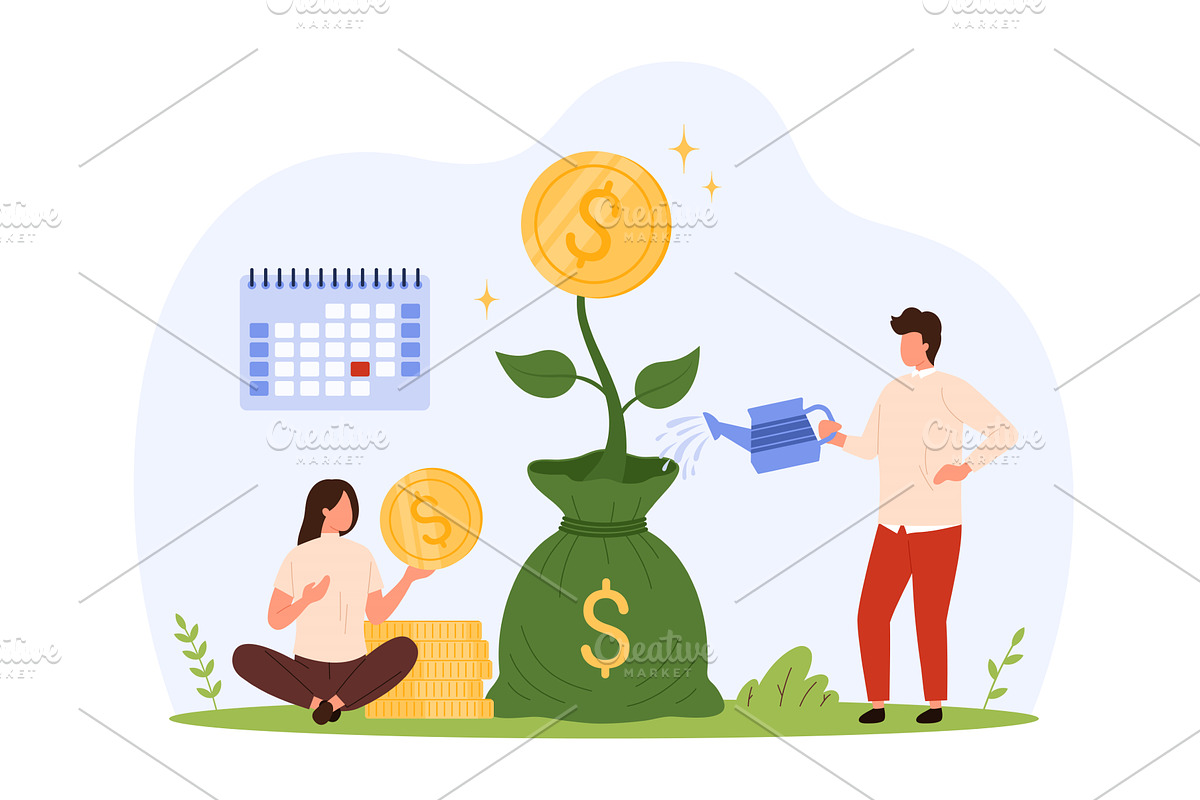 Growing Money Plant Income Growth, a Finance Illustration by Flashvector