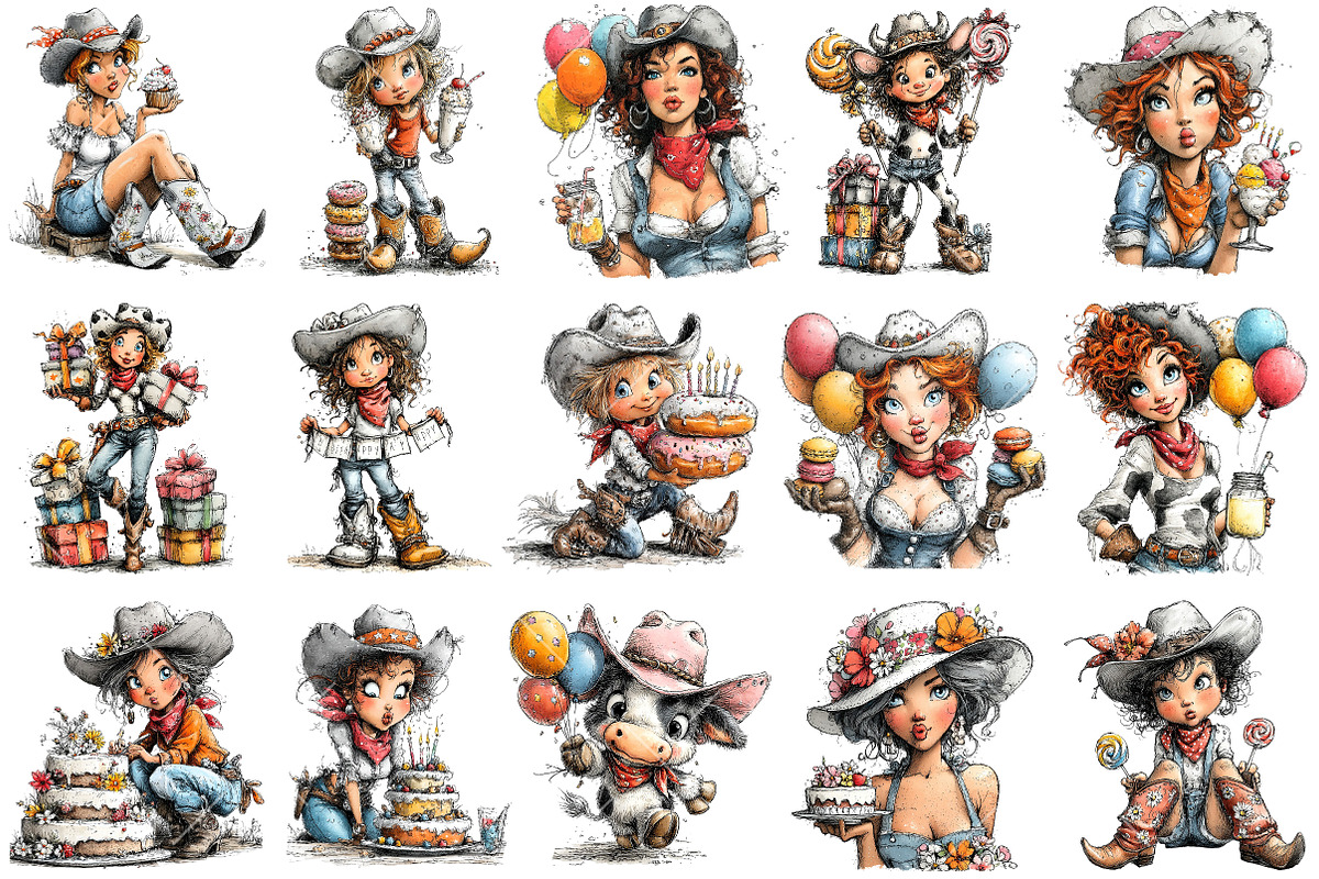 Western Birthday Cowgirl Clipart, a Seasonal Illustration by OK Design (Photo 9 of 12)