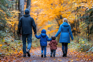 Parents and child enjoying a hike, a Photo by Pavel_design