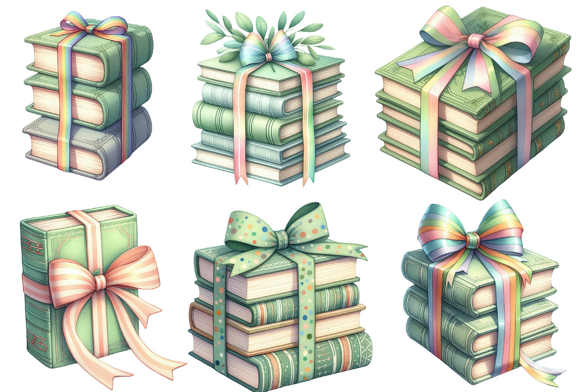Sage Coquette Bow Book Stack Clipart, an Illustration by Designworld (Photo 4 of 5)
