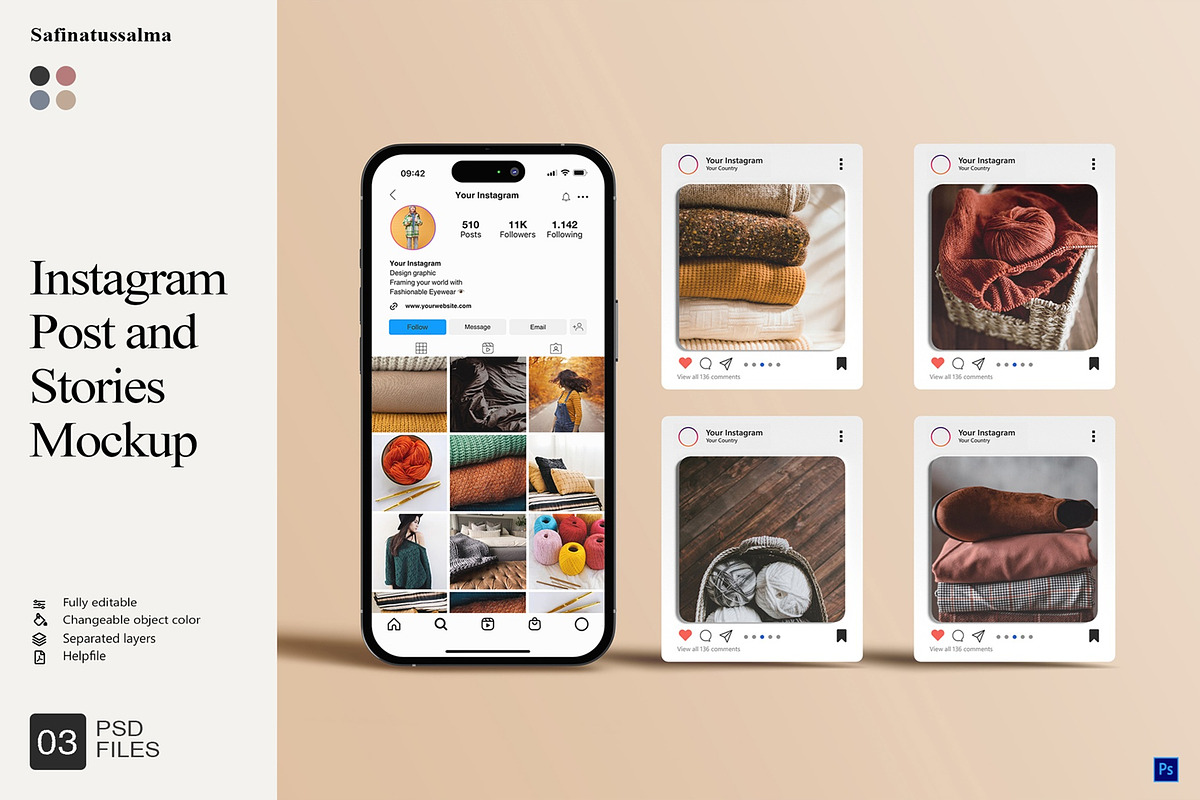Instagram Post and Stories Mockup, a Device Mockup by Sweetdady (Photo 1 of 8)