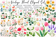 Watercolor Vintage Floral Clipart Se, an Illustration by Sublimation Artist (Thumbnail 1 of 6)