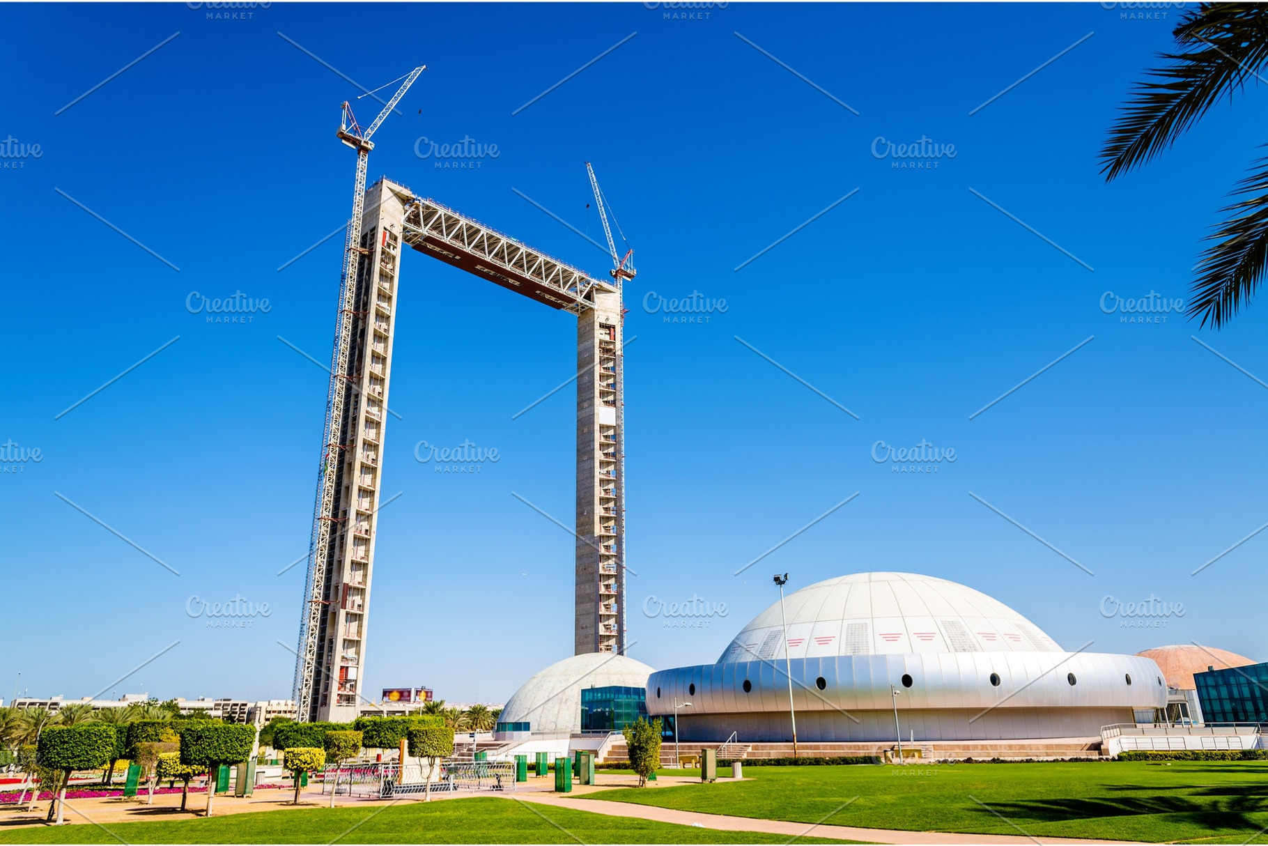 Dubai frame under construction seen from zabeel park featuring dubai, an Industrial Photo by Leonid Andronov