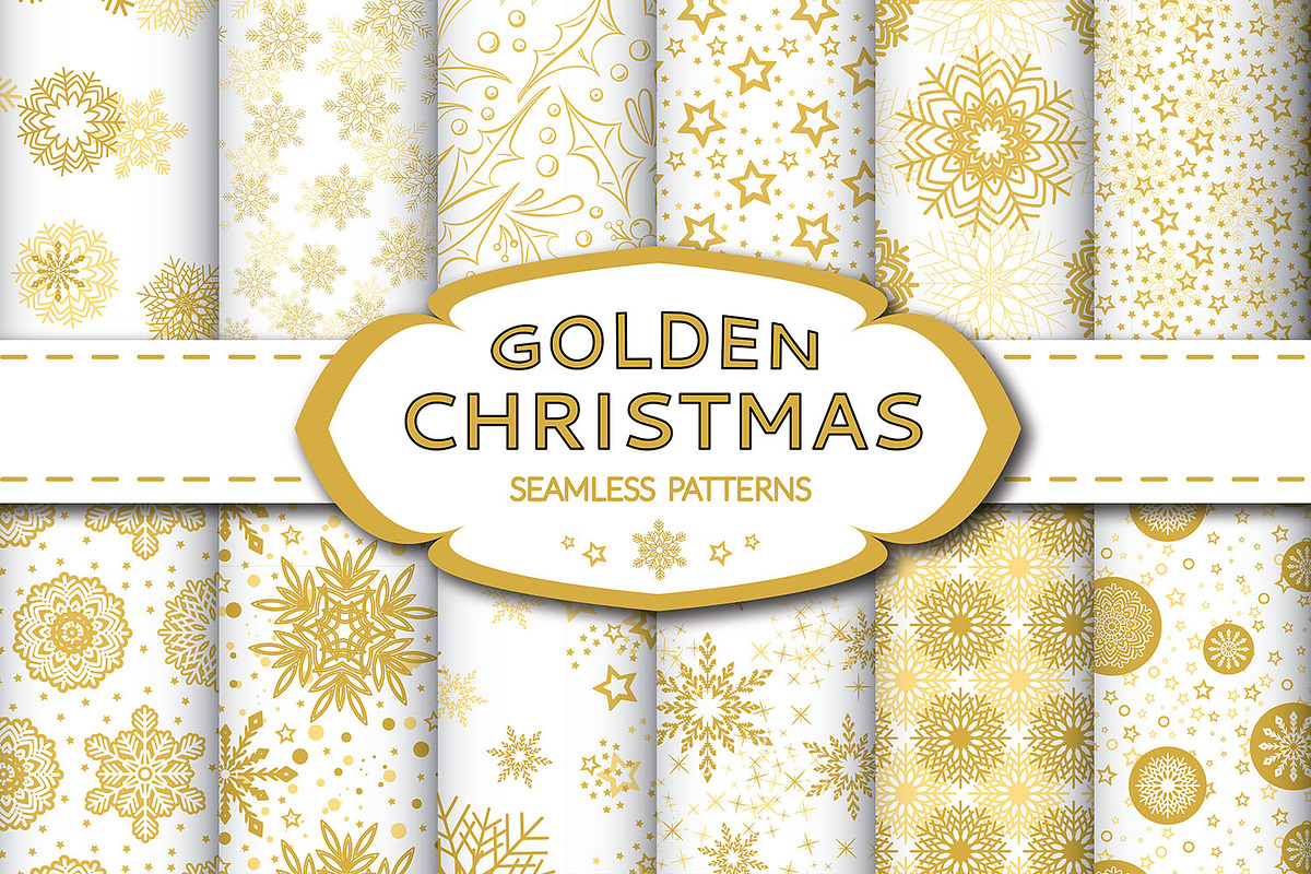 Golden Christmas Seamless Pattern, a Pattern Graphic by Elinorka (Photo 1 of 4)