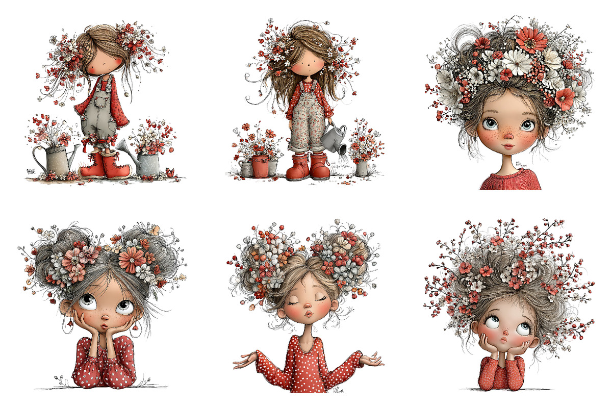 Whimsical spring girls clipart, an Illustration by SinaCreation (Photo 4 of 11)