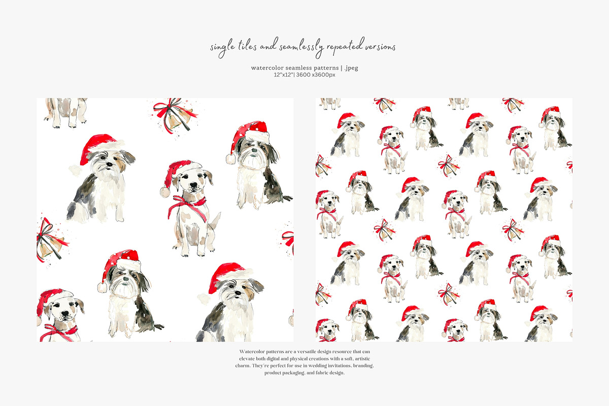 watercolor Christmas dogs patterns, a Pattern Graphic by Patishop Art (Photo 7 of 9)