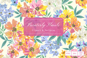 painterly florals clipart & patterns