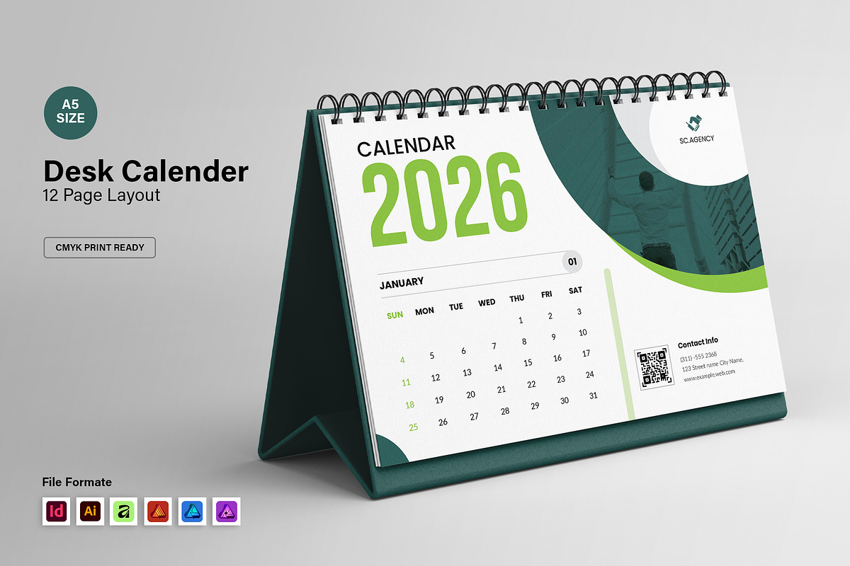 Clean 2026 Wall Calendar – 12 Page, a Stationery Template by Spark_Creative (Photo 1 of 6)