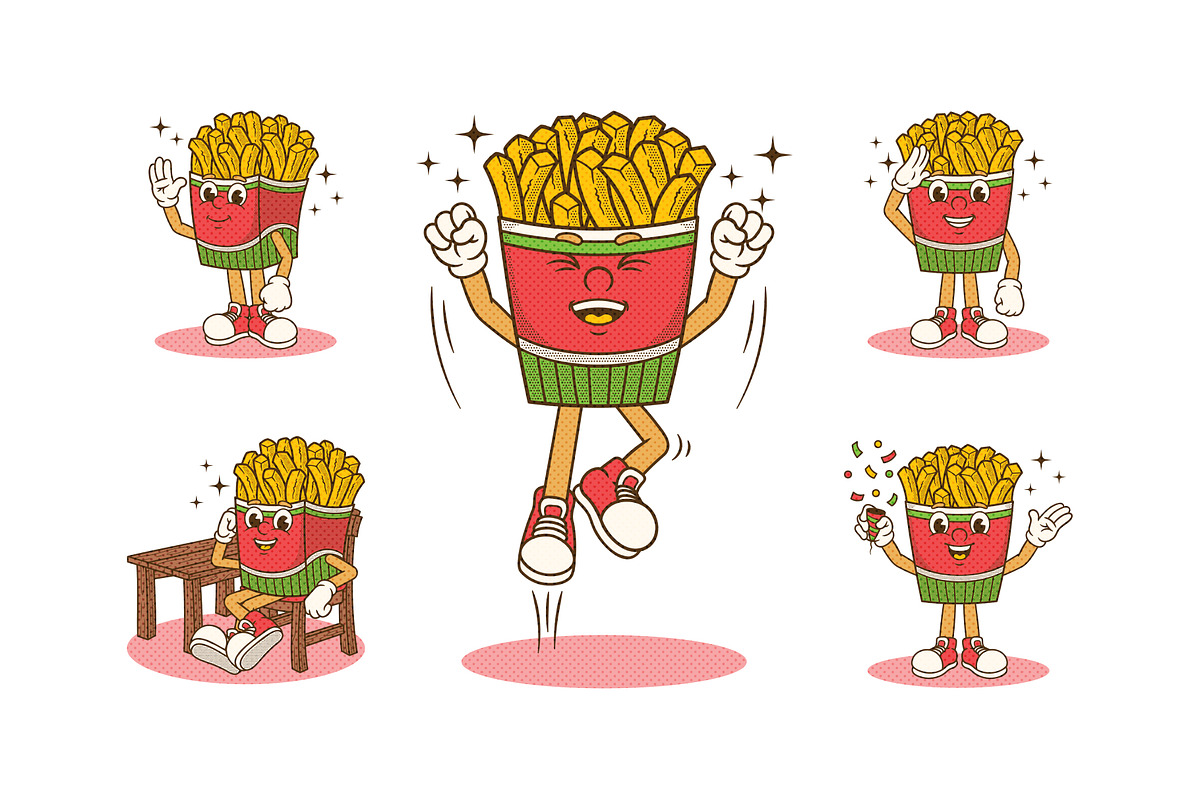 Groovy Fries Retro Illustration, a Food Illustration by Decoconio Design (Photo 2 of 7)