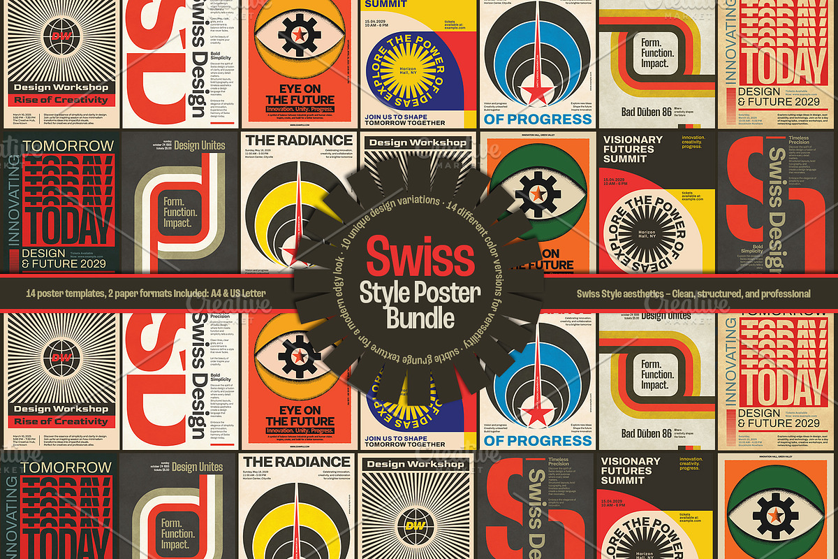 Swiss Style Poster Bundle, a Flyer Template by Black Cat Studio (Photo 1 of 8)