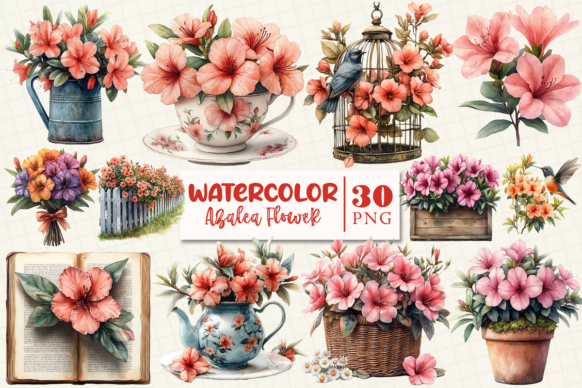 Spring Azalea Flower Clipart, a Work Illustration by OK Design (Photo 1 of 4)
