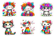 Whimsical Spring Cats Clipart, an Illustration by CreationArt (Thumbnail 6 of 7)