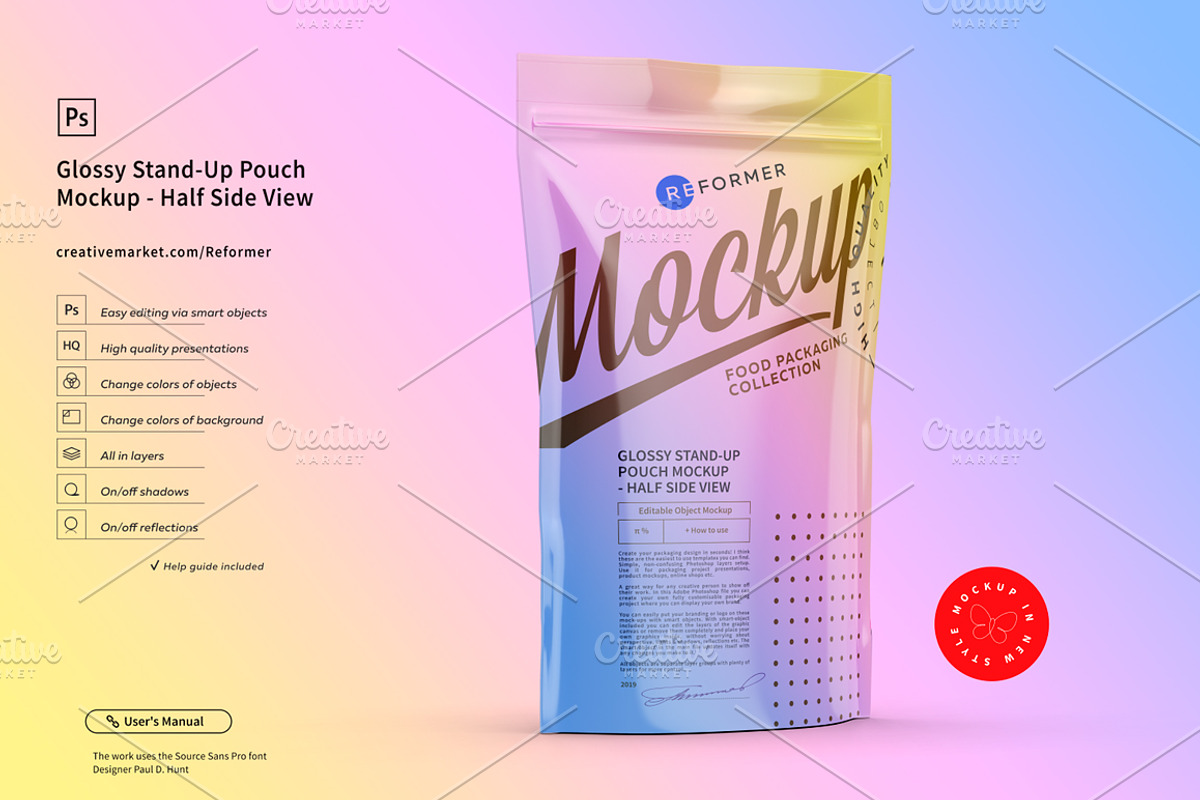 Glossy Stand-Up Pouch Mockup, a Packaging Mockup by Reformer Mockup