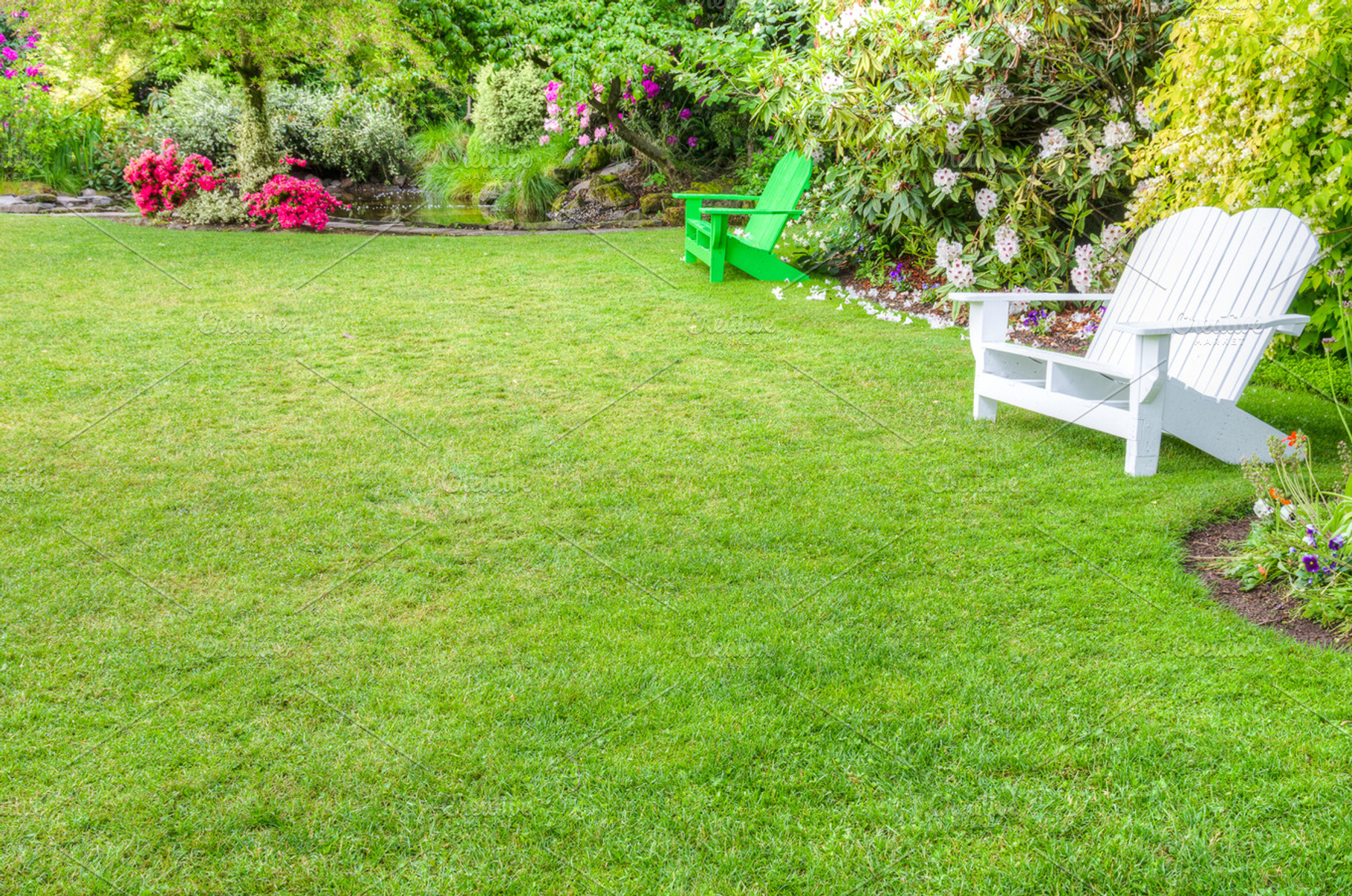 Garden Scene With Benches
