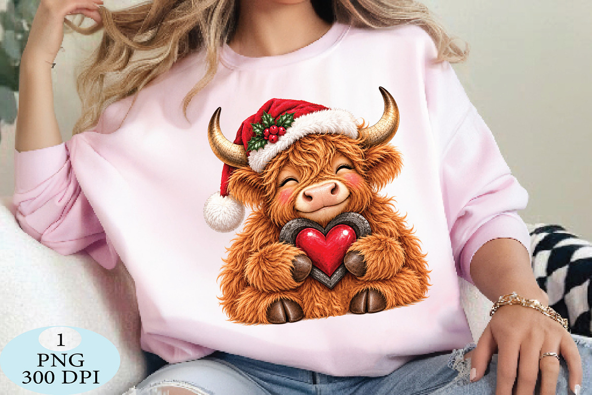 Christmas Highland Cow Heart PNG, a Seasonal Illustration by Daily.Designs (Photo 3 of 5)