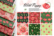Watercolor Poppy Seamless Patterns, an Illustration by OlDm_Shop (Thumbnail 1 of 10)