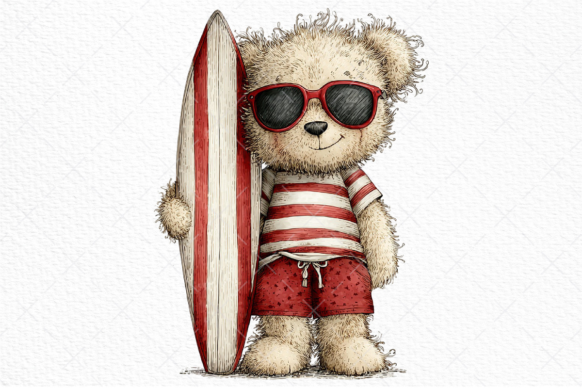 Whimsical Summer Teddy Bear Clipart, an Illustration by Craft Nest (Photo 8 of 11)