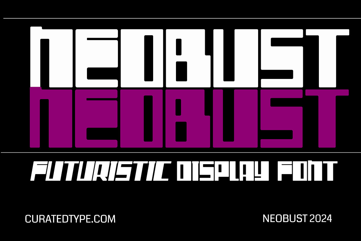 Neobust - Futuristic Display Font, a Sans Serif Font by CuratedType Studio (Photo 1 of 12)