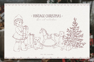 Vintage Christmas Line art winter