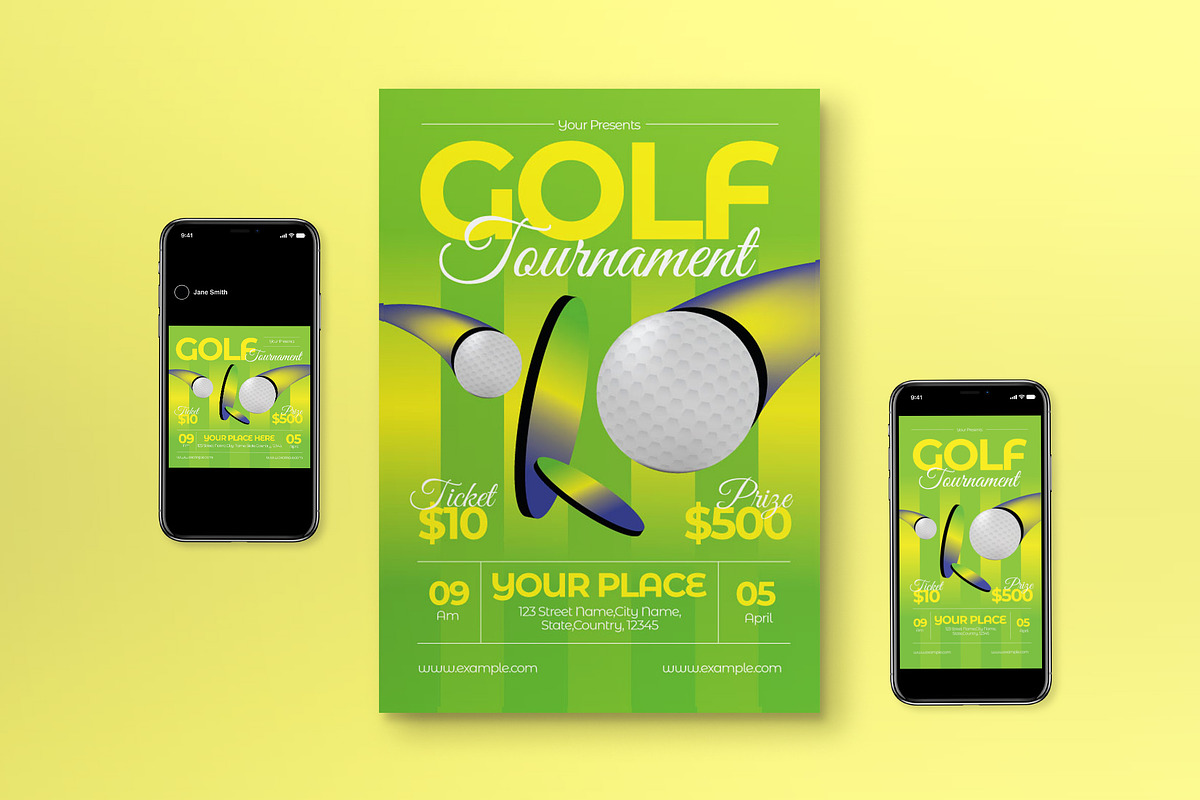 Green Y2K Golf Tournament Flyer Set, a Flyer Template by graphicook (Photo 1 of 3)