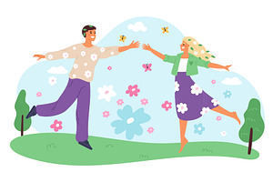 Young man and woman in love meet, an Illustration by Vectorbuum