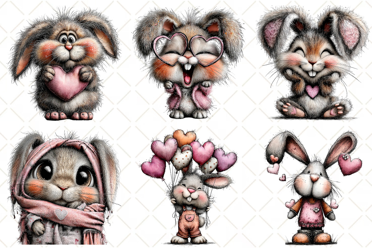 Whimsical Valentine Bunny Clipart, an Illustration by Black Bird Studio (Photo 2 of 6)