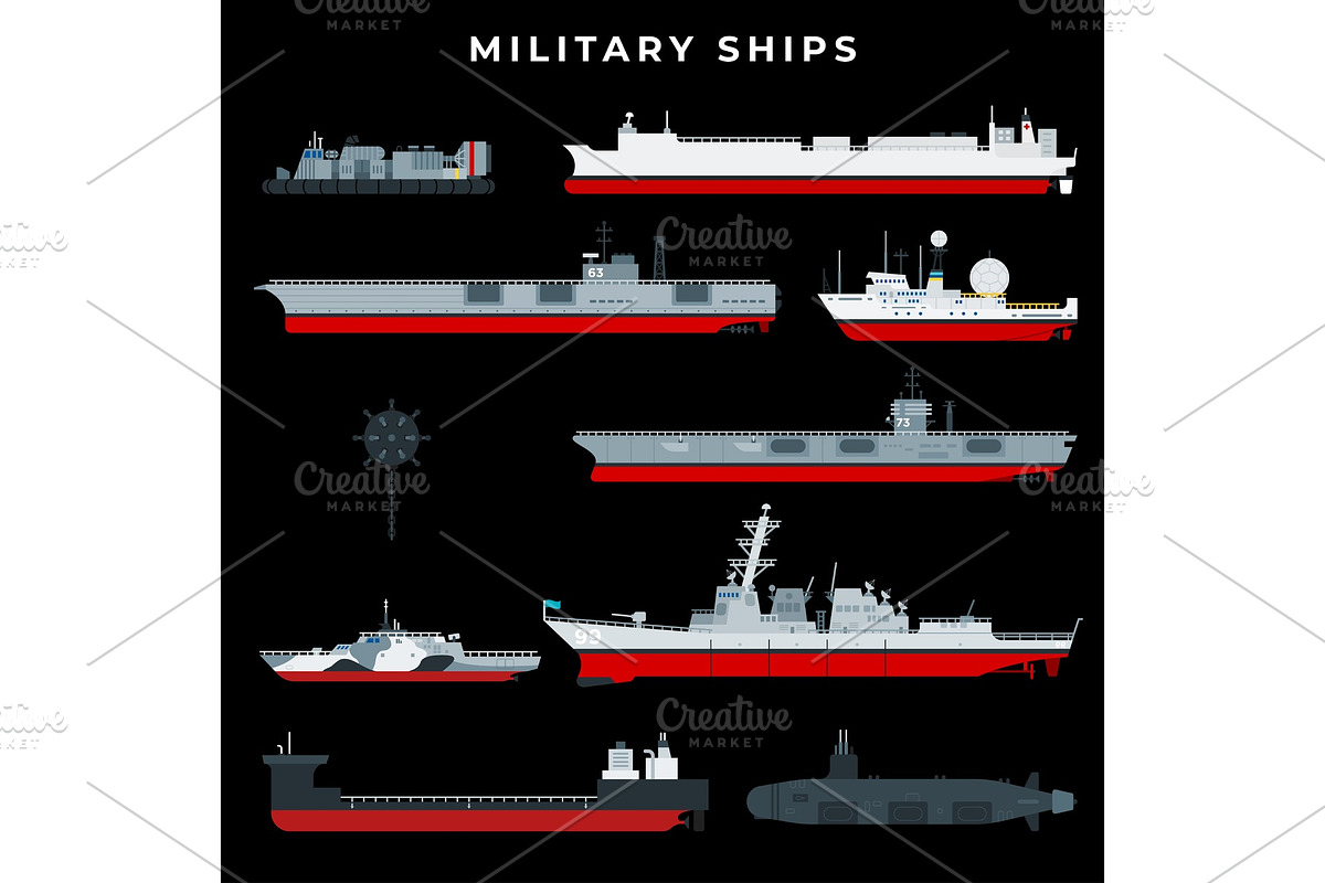 Warship set with boat, vessel, craft, a Transportation Illustration by Mountain Brothers