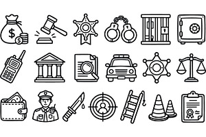 Law Enforcement Icon Set, an Illustration by designvectx