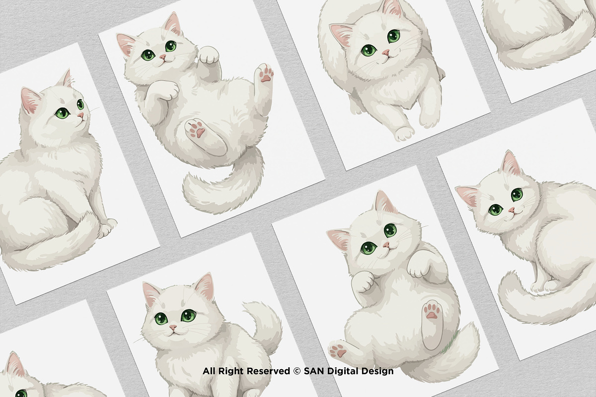 15 Bundle Watercolor White Cat Pet, an Animal Illustration by Morspective (Photo 3 of 8)