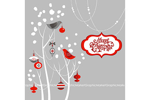 Christmas Clip Art, birds, tree