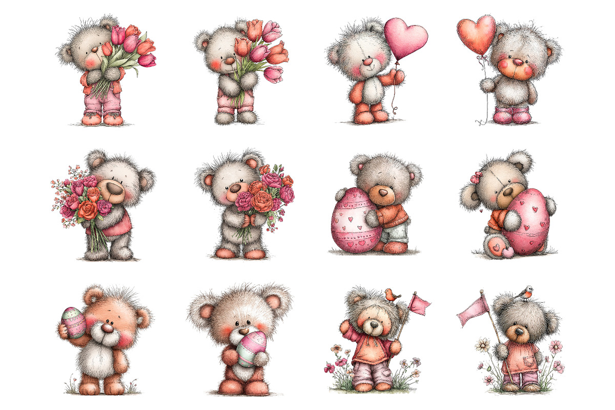 Whimsical Easter Teddy Bear Clipart, an Illustration by SinaCreation (Photo 2 of 11)