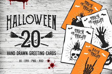 Halloween. 20 Greeting Cards, a Card Template by Cosmic Store