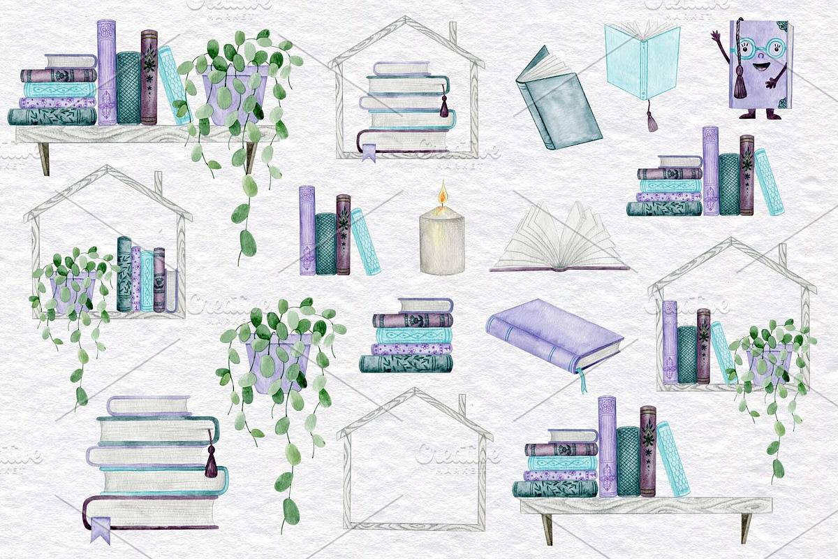 Old books watercolor clipart, an Object Illustration by KathrineWatercolor (Photo 2 of 2)