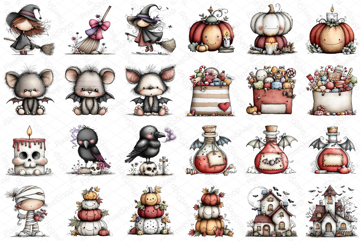 Whimsical Halloween Clipart Bundle, an Illustration by DreamPrint404 (Photo 5 of 6)