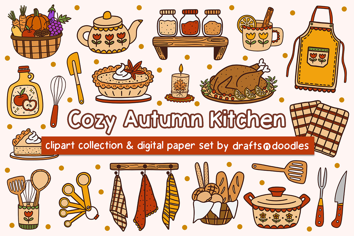 Cozy Kitchen Clipart and Patterns, an Object Illustration by Drafts n Doodles (Photo 1 of 14)