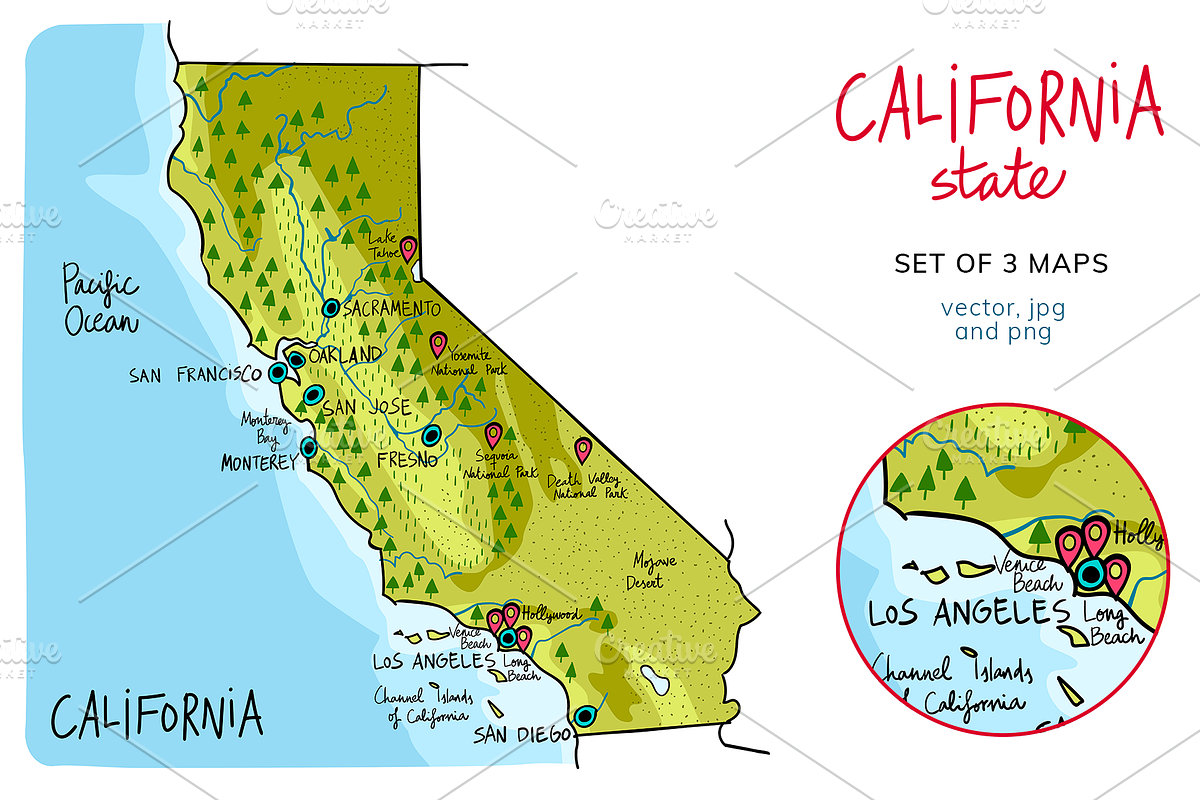 California maps, an Education Illustration by Illustrationsforteachers (Photo 2 of 5)