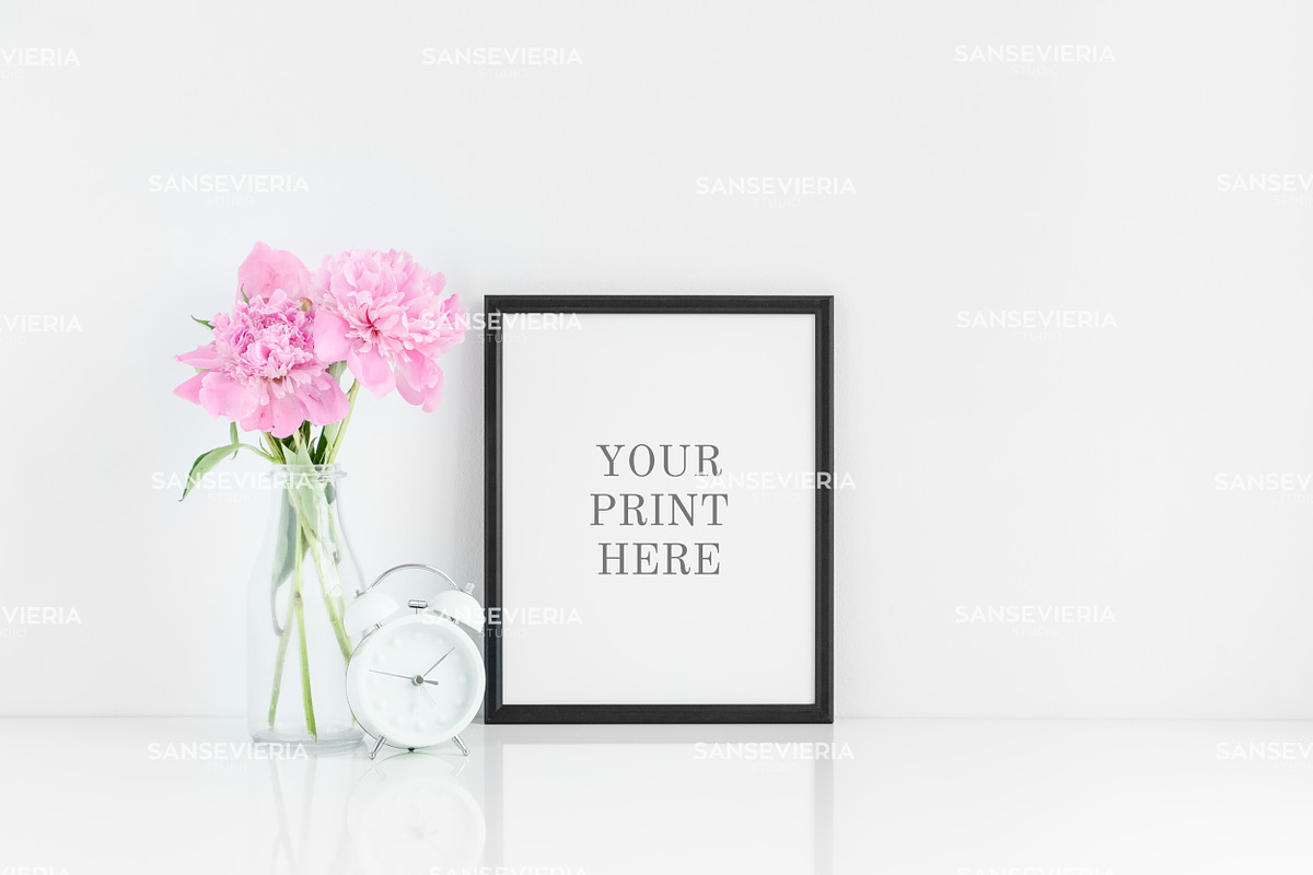 8x10 frame mockup black 4:5 peonies, a Print Template by Grace White (Photo 1 of 4)