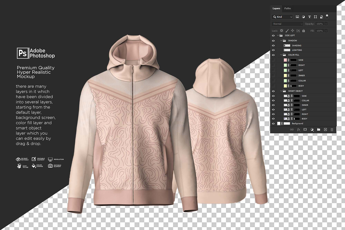 Drafting Mens Zip Up Hoodie Mockup, a Hoody Mockup by Nanggroe Scripting (Photo 2 of 9)