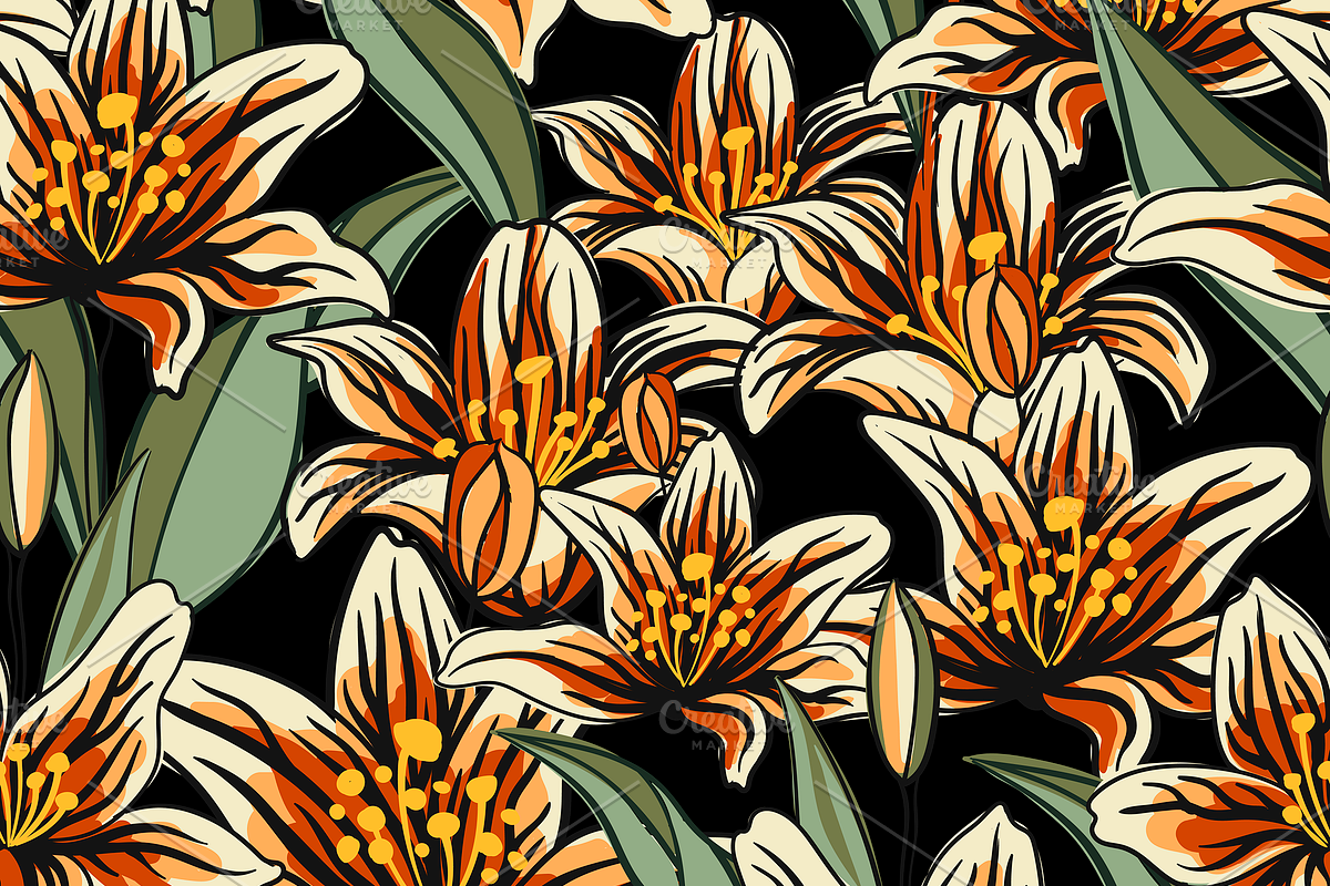 Mysterious Tiger Lilies (seamless), a Pattern Graphic by Uminoki (Photo 6 of 6)