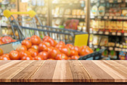 Wooden Table with Blurred Grocery St, a Food & Drink Photo by idea_design (Thumbnail 1 of 9)