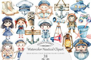 Watercolor Nautical Clipart, an Illustration by Design Market